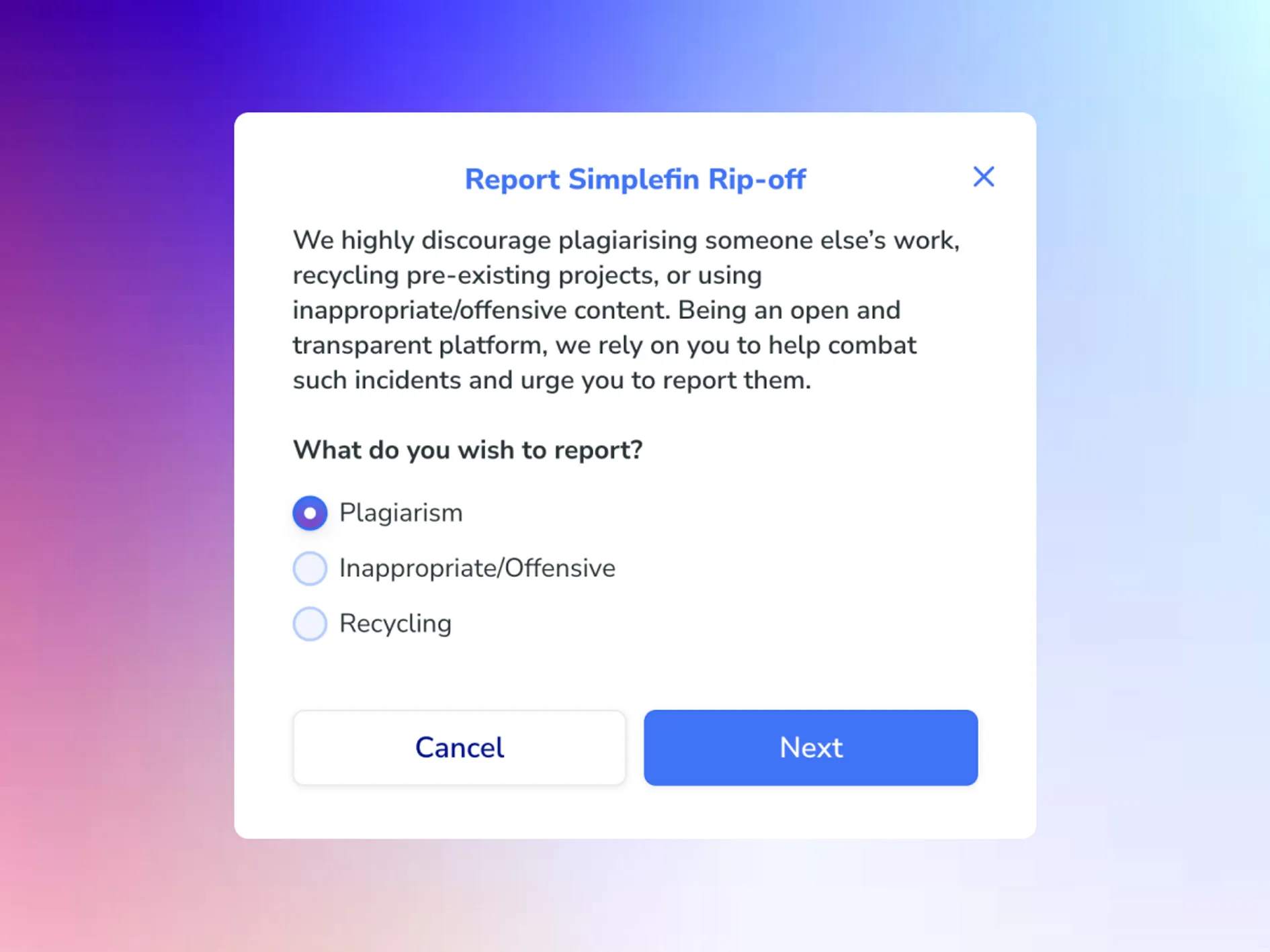 Report button on Devfolio project page